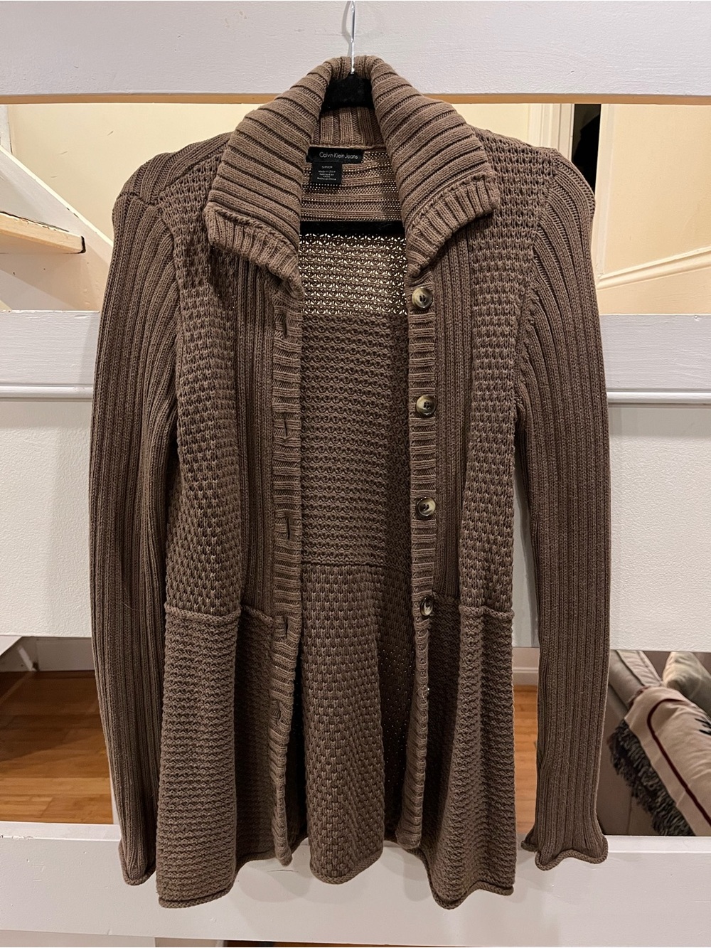 Calvin Klein Jeans Taupe-Brown Ribbed Button-Front Cardigan